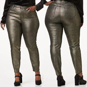 Plus Size 26W Petite (Short) Cato Metallic Shine Leopard Skinny Jeans NWT